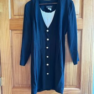 Black Long Sleeve Sheath Dress with Notched Collar